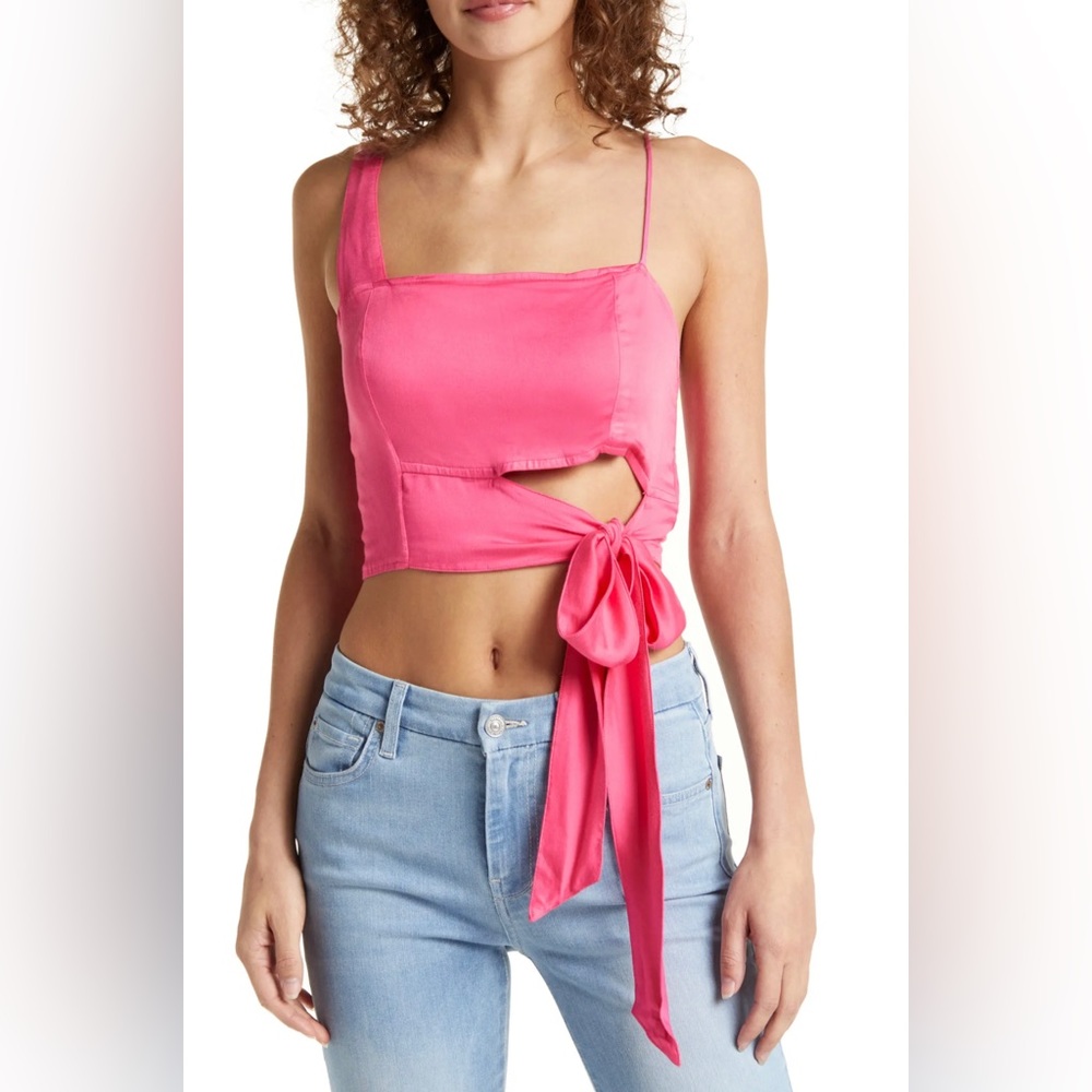 Free people Mila Tie Front Crop Top Size Medium Color: Festival Fuchsia